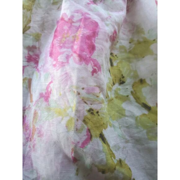 Hester & Orchard Linen Blend XL Watercolor Floral 3/4 Puff Sleeve Peasant Top - Picture 5 of 10